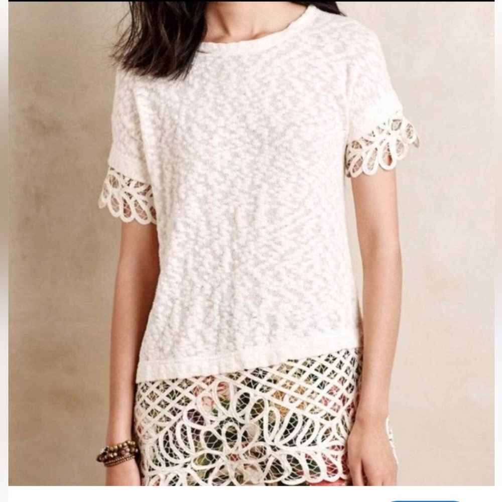 Anthropologie White Lace Short Sleeve Top